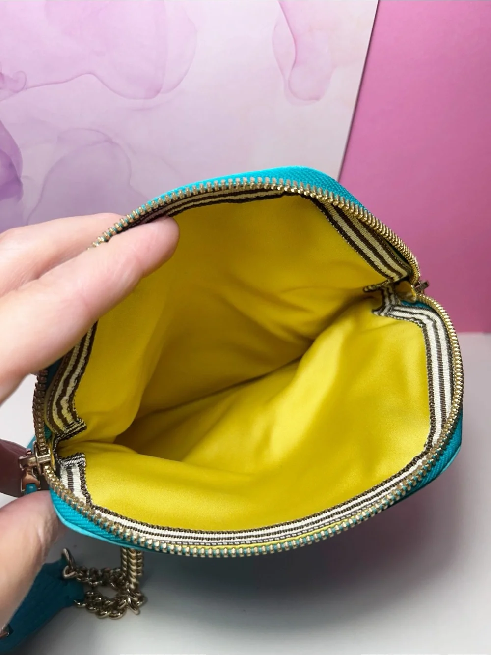 Henri Bendel Turquoise/Aqua Suede Fold Over Clutch Wristlet